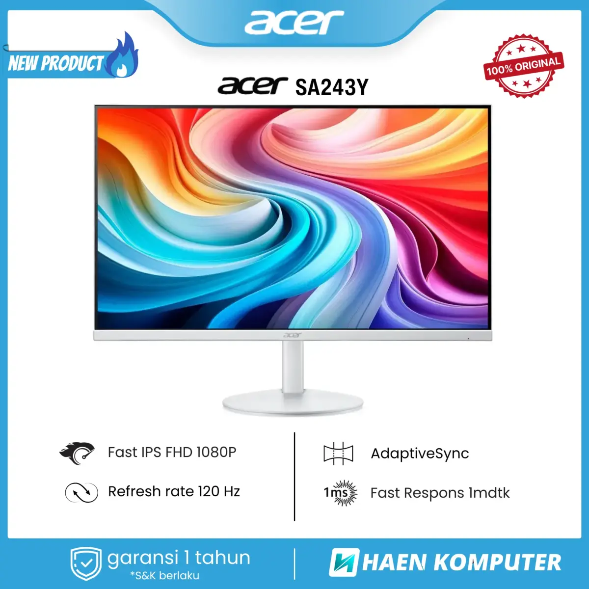 Monitor Acer SA243Y 23.8 Inch IPS FHD 120Hz Speaker White - Image 1
