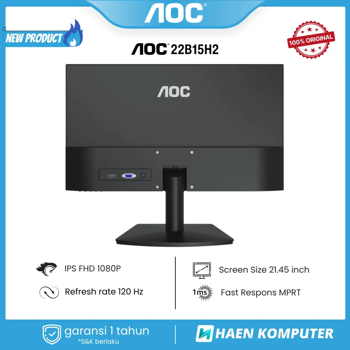 Monitor AOC 22B15H2 21.45 Inch IPS FHD 120Hz - Image 2