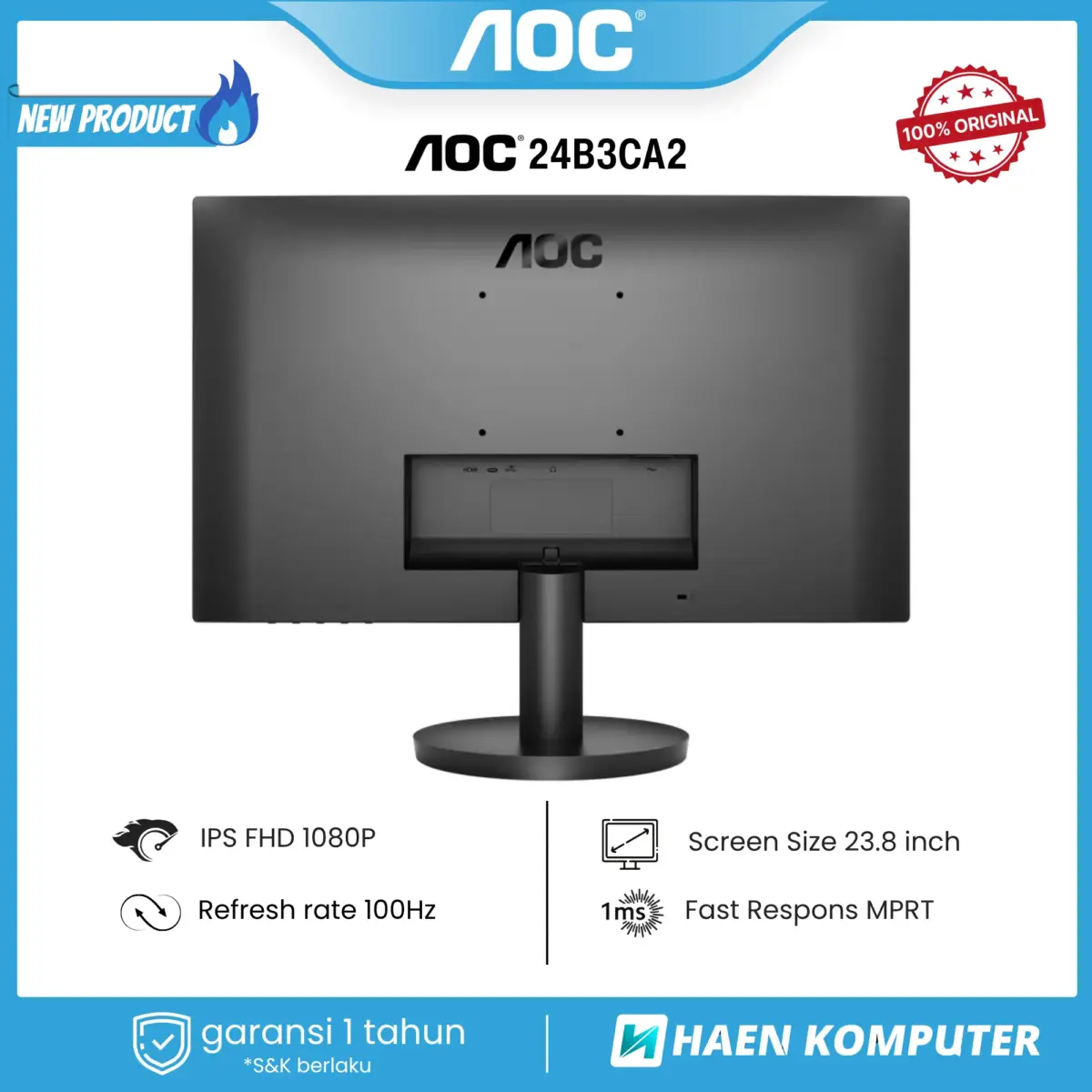 Monitor AOC 24B3CA2 23.8 Inch IPS FHD 100HZ USB-C - Image 2
