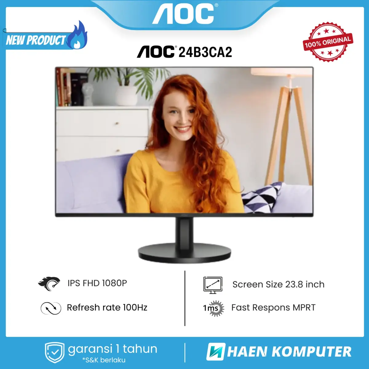Monitor AOC 24B3CA2 23.8 Inch IPS FHD 100HZ USB-C - Image 1