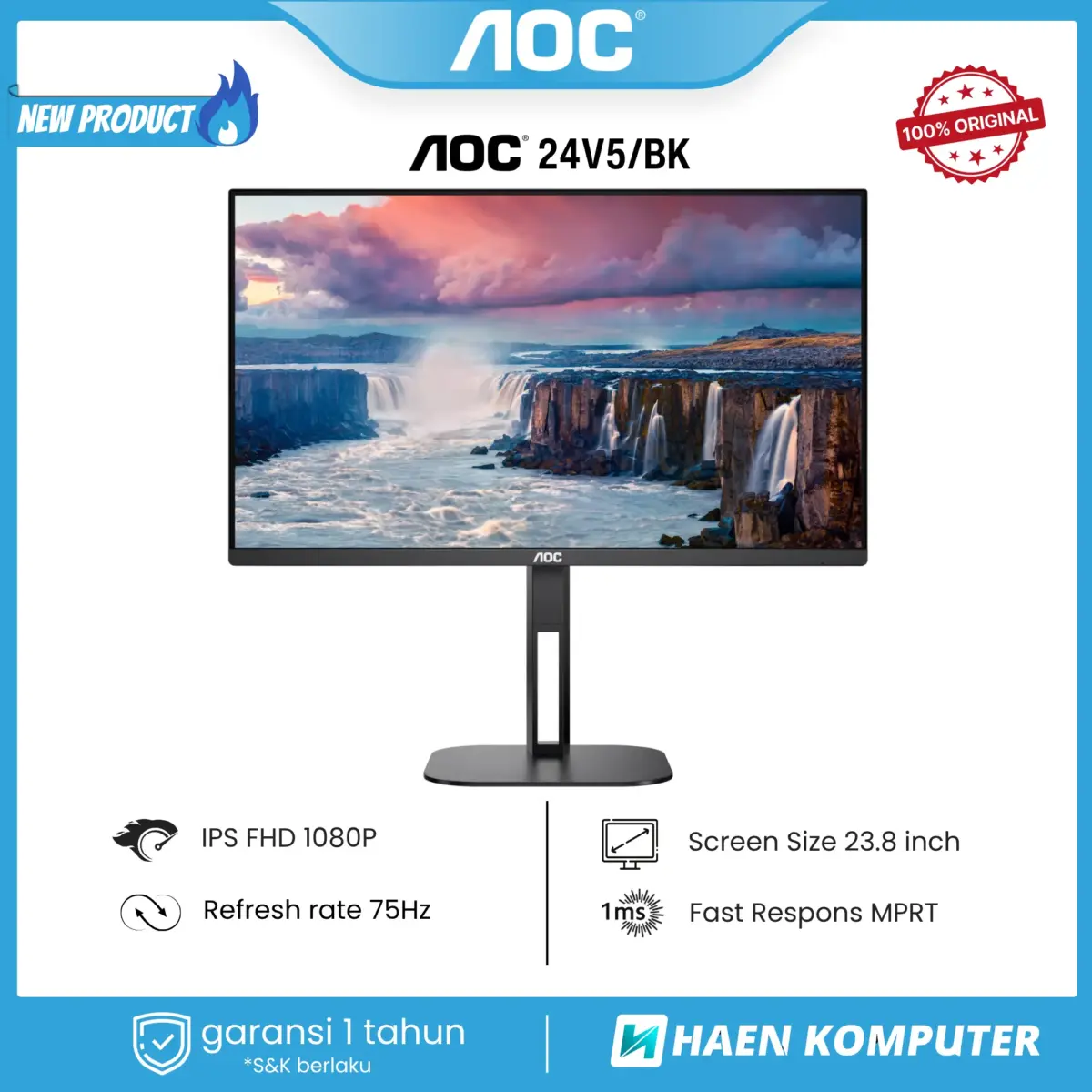 Monitor AOC 24V5/BK 23.8 Inch IPS FHD 75Hz