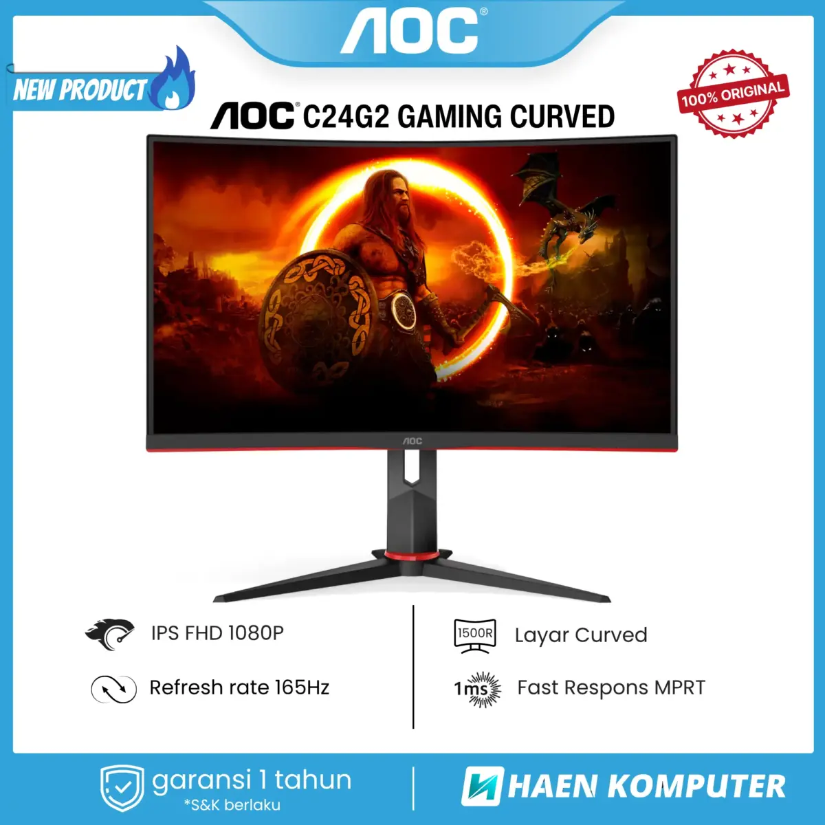 Monitor AOC C24G2 GAMING CURVED 24 Inch VA FHD 165Hz - Image 1
