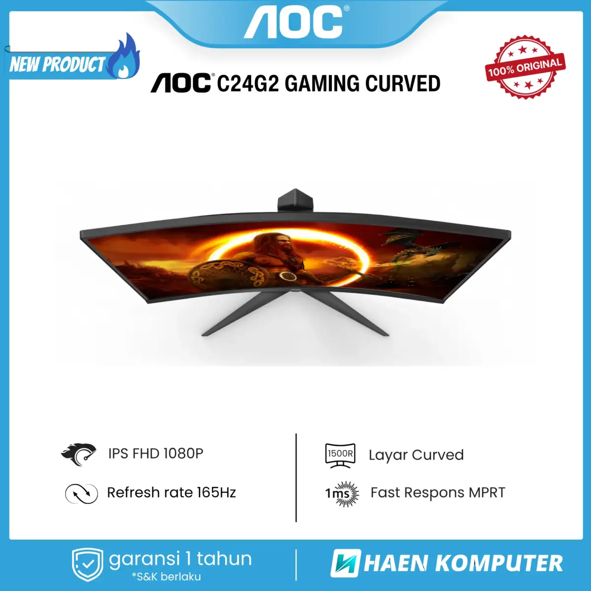 Monitor AOC C24G2 GAMING CURVED 24 Inch VA FHD 165Hz - Image 3