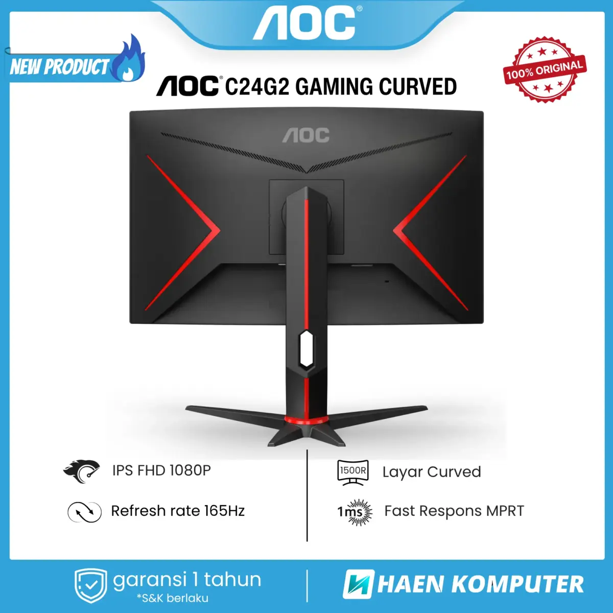 Monitor AOC C24G2 GAMING CURVED 24 Inch VA FHD 165Hz - Image 2