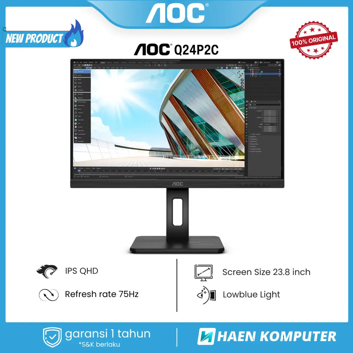 Monitor AOC Q24P2C 23.8 Inch IPS QHD 75Hz USB-C - Image 1