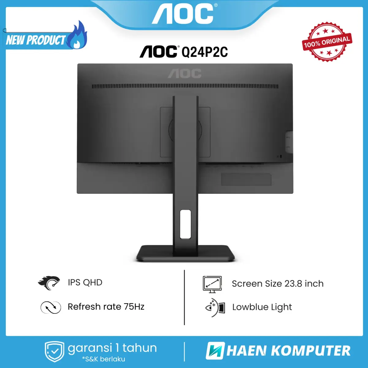 Monitor AOC Q24P2C 23.8 Inch IPS QHD 75Hz USB-C - Image 2
