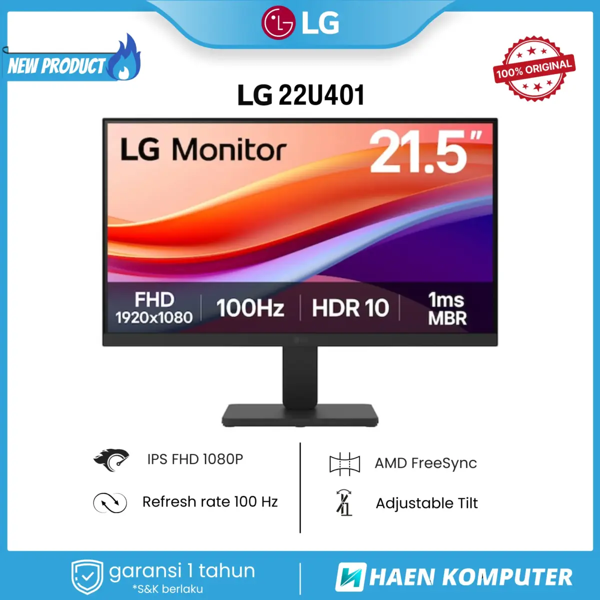 Monitor LG 22U401 22 Inch IPS FHD 100Hz AMD FreeSync - Image 1