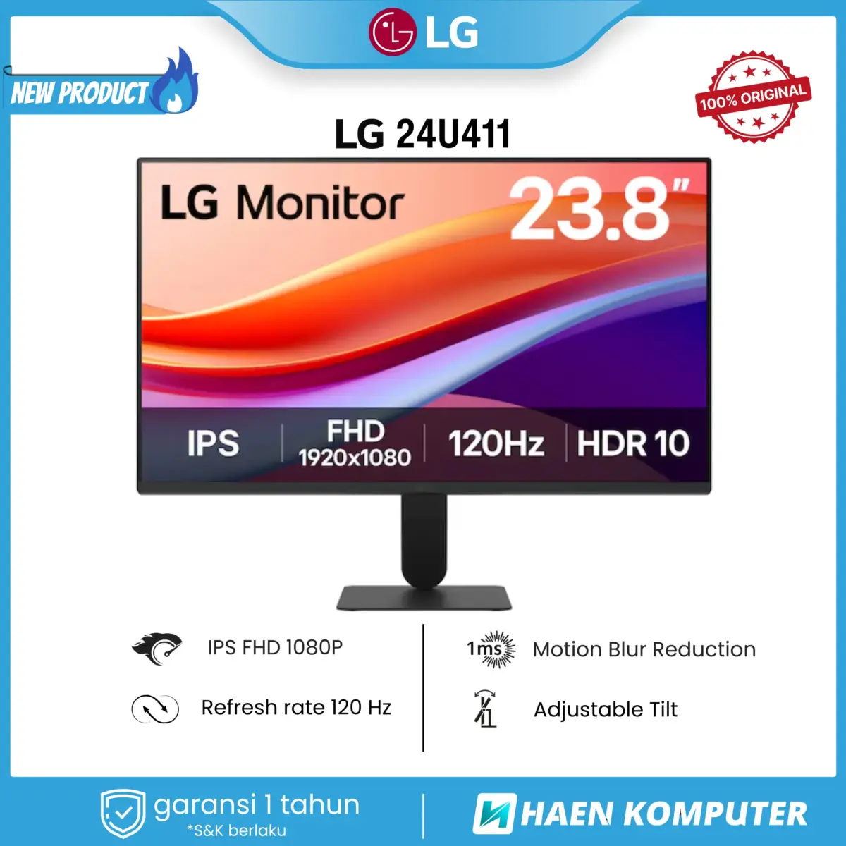 Monitor LG 24U411 24 Inch IPS FHD 120Hz - Image 1