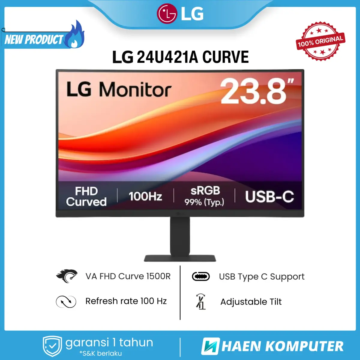 Monitor LG 24U421A CURVE 24 Inch VA FHD 100Hz USB-C - Image 1