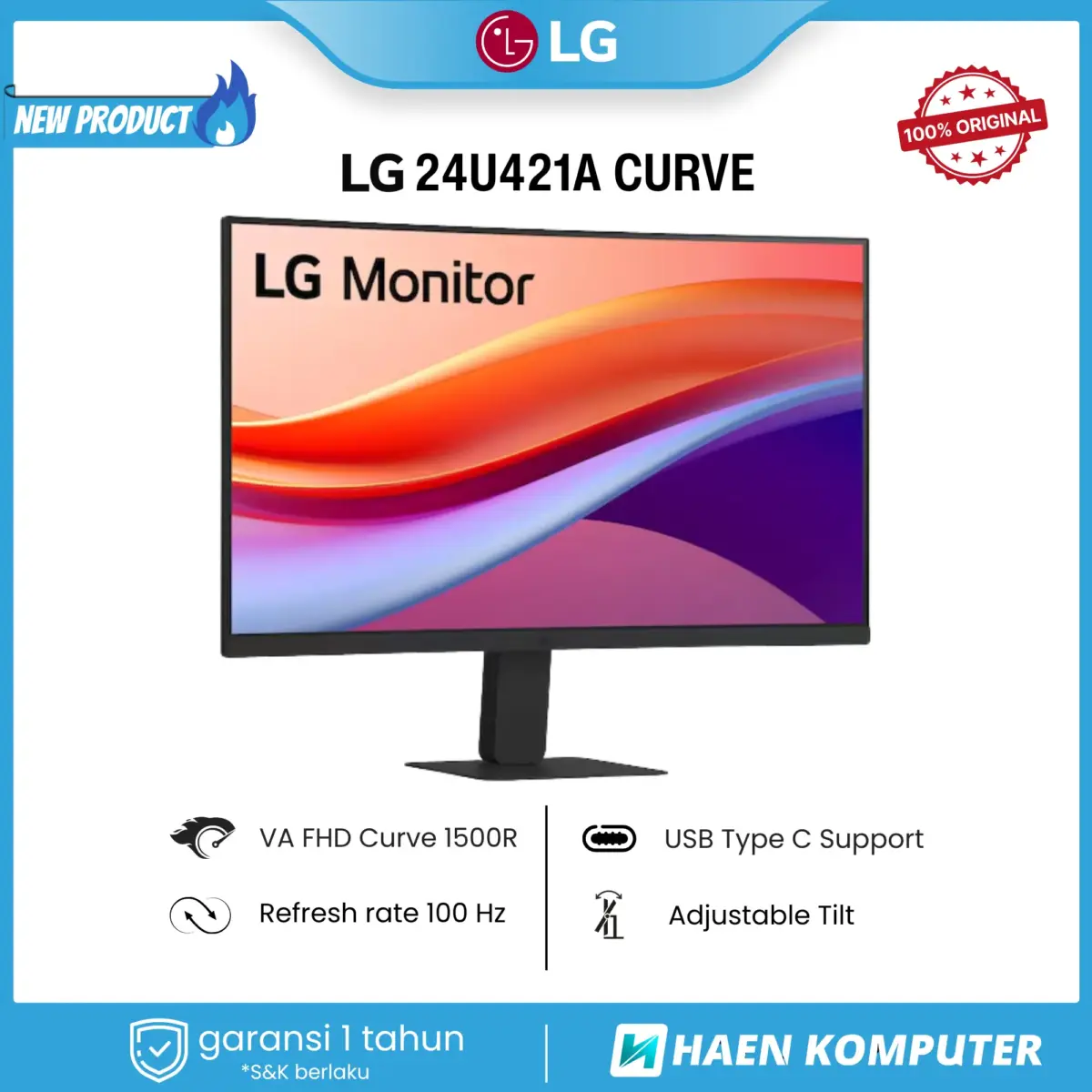 Monitor LG 24U421A CURVE 24 Inch VA FHD 100Hz USB-C - Image 2