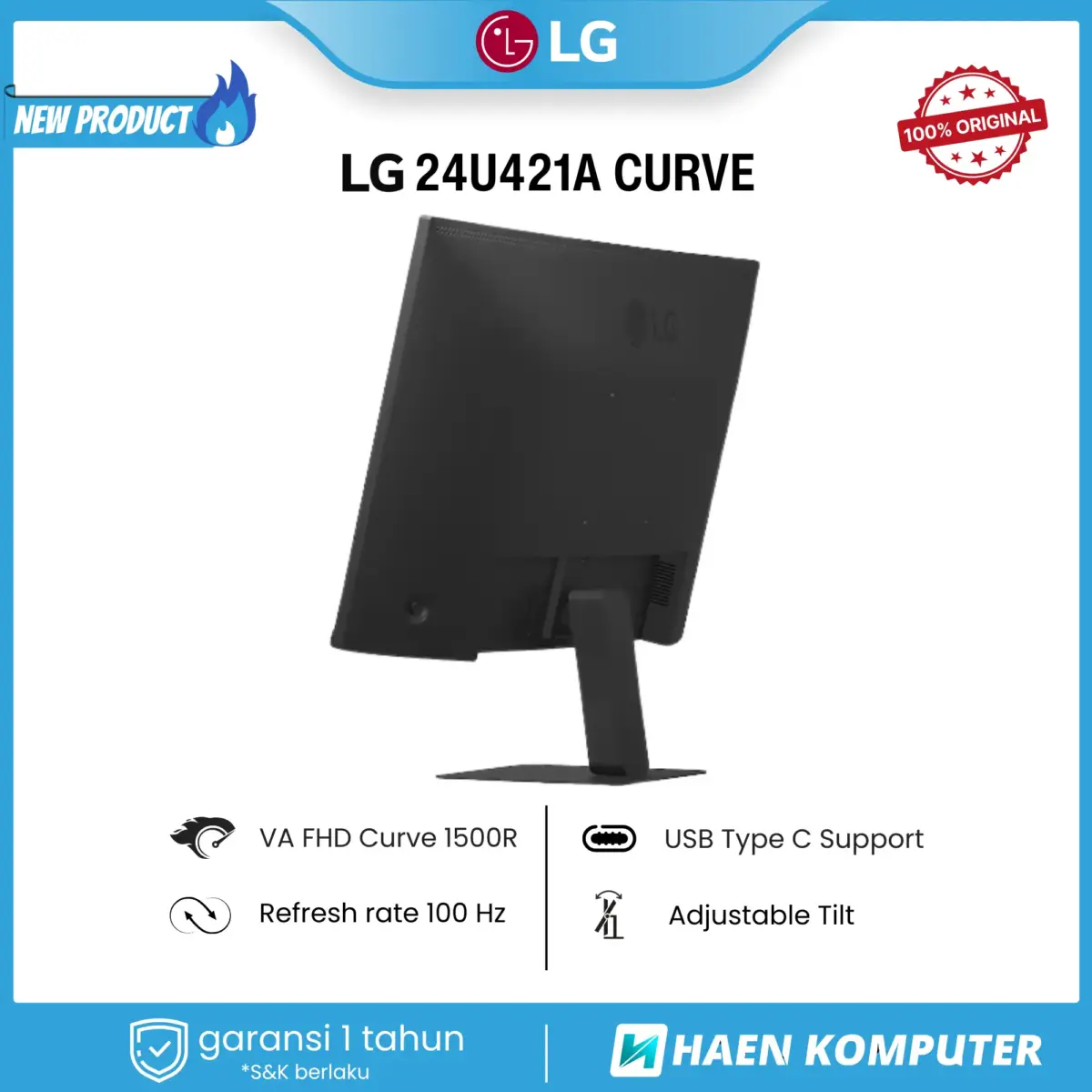 Monitor LG 24U421A CURVE 24 Inch VA FHD 100Hz USB-C - Image 3