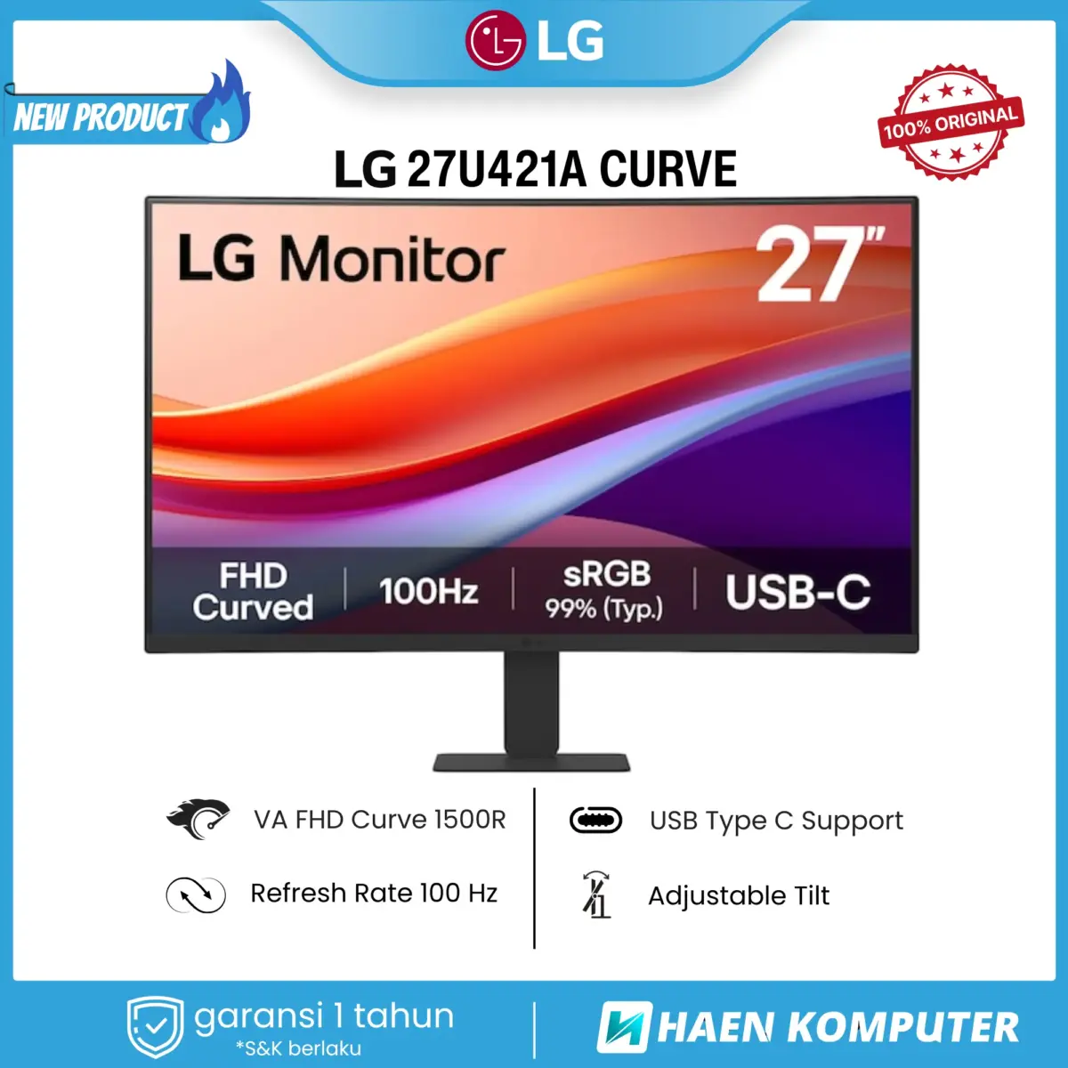 Monitor LG 27U421A CURVE 27 Inch VA FHD 100Hz USB-C - Image 1