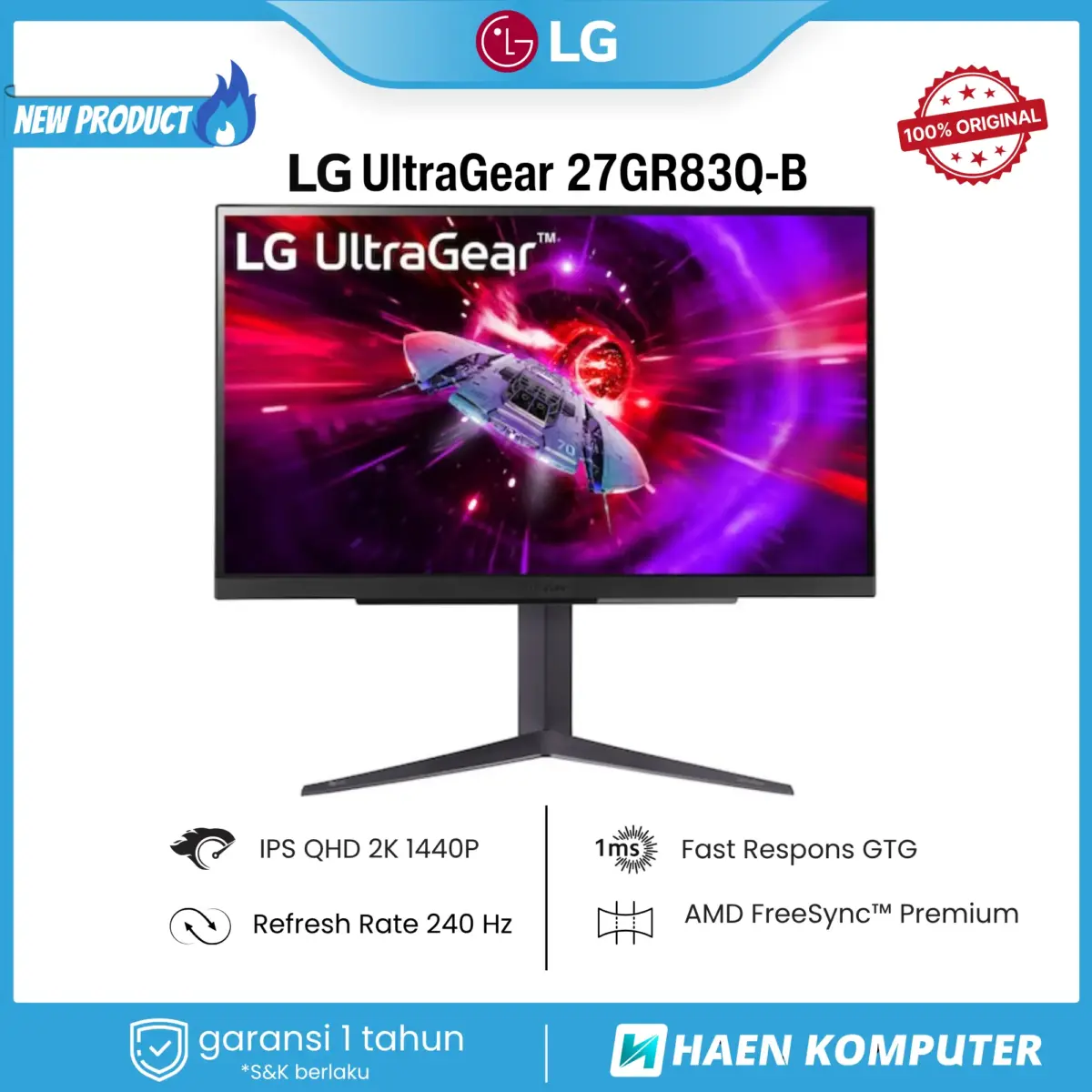 Monitor LG UltraGear 27GR83Q-B 27 Inch IPS QHD 240Hz - Image 1