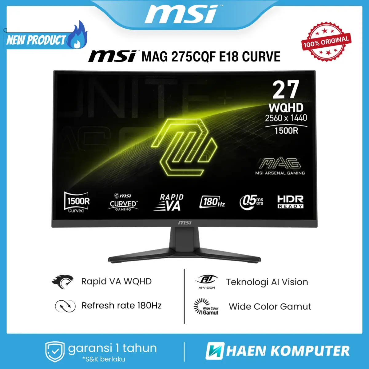 Monitor MSI MAG 275CQF E18 CURVE 27 Inch 2K WQHD 180Hz - Image 1