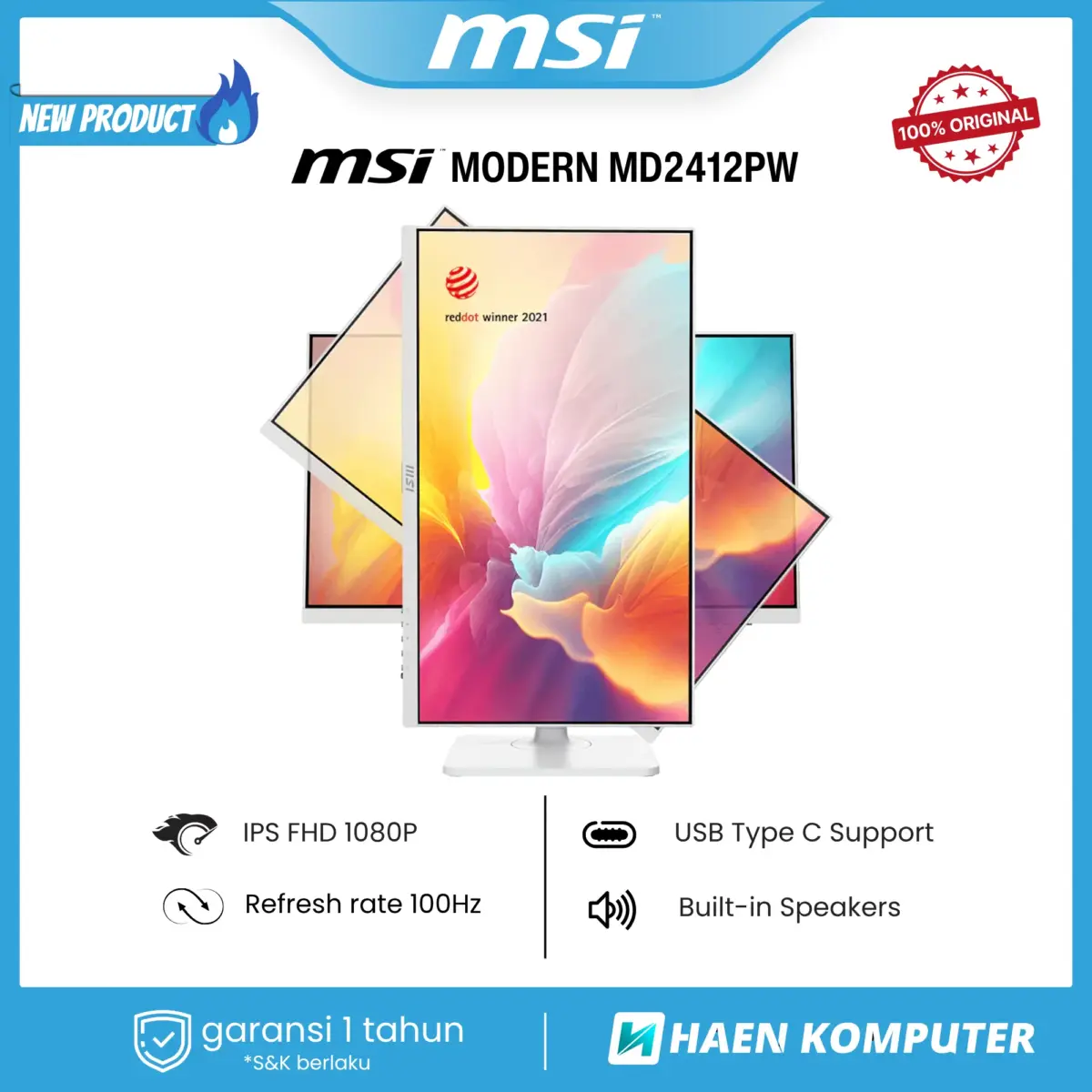 Monitor MSI MODERN MD2412PW WHITE 23.8 Inch IPS FHD 100Hz USB-C - Image 2