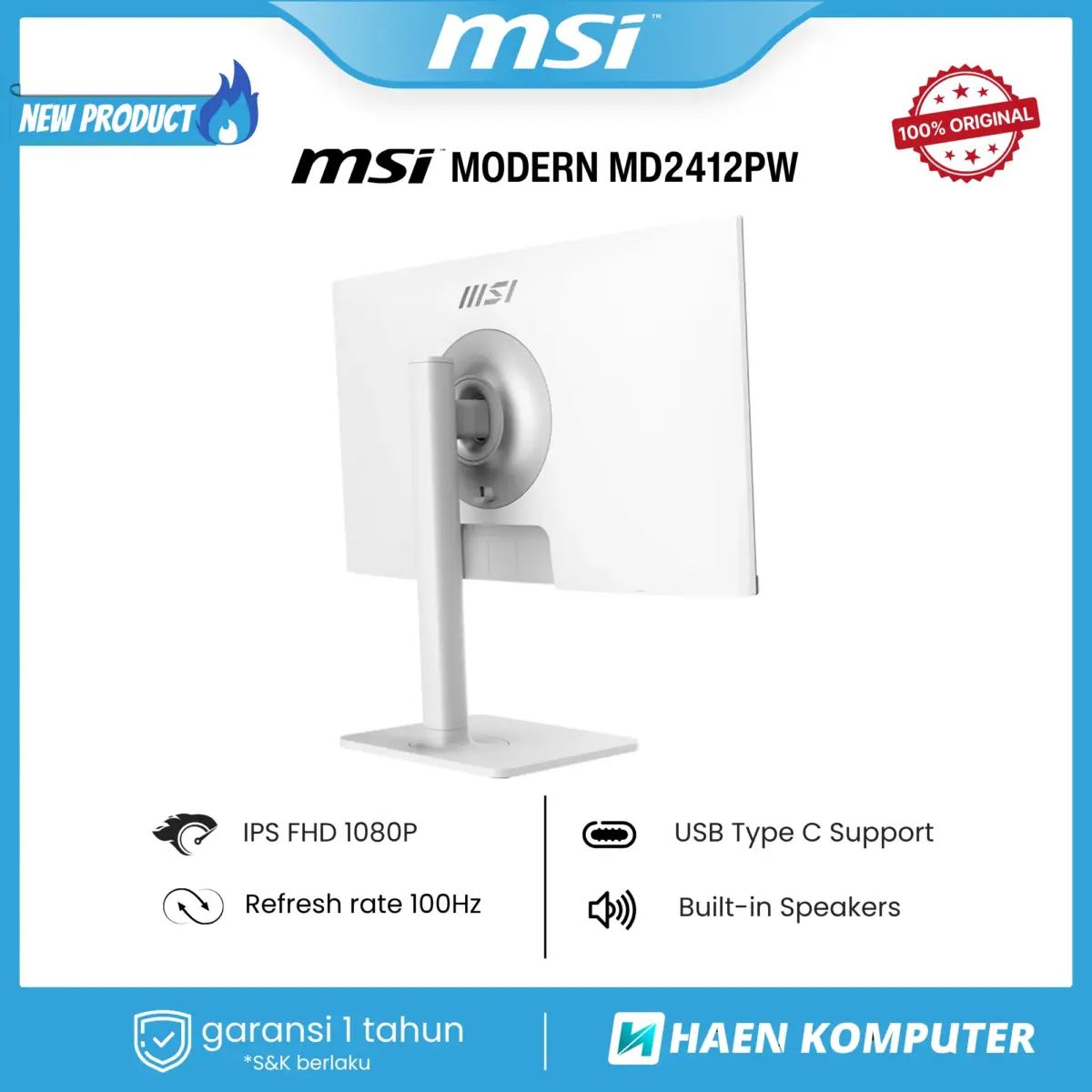 Monitor MSI MODERN MD2412PW WHITE 23.8 Inch IPS FHD 100Hz USB-C - Image 3