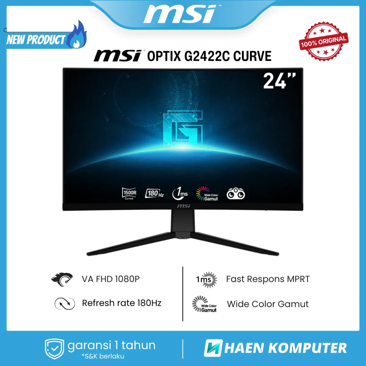 Monitor MSI OPTIX G2422C CURVE 24 Inch VA FHD 180Hz - Image 3