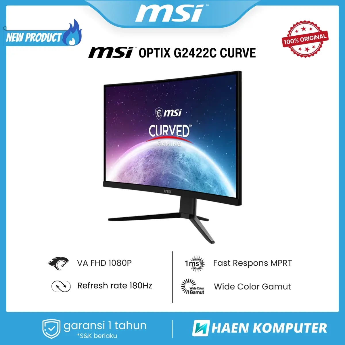 Monitor MSI OPTIX G2422C CURVE 24 Inch VA FHD 180Hz - Image 2
