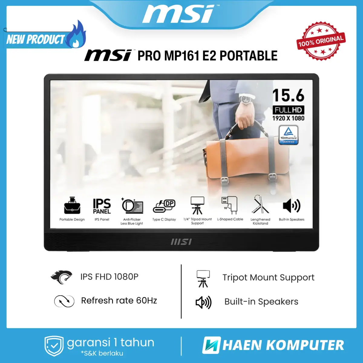 Monitor MSI PRO MP161 E2 PORTABLE 16 Inch IPS FHD 60Hz SPEAKER - Image 1