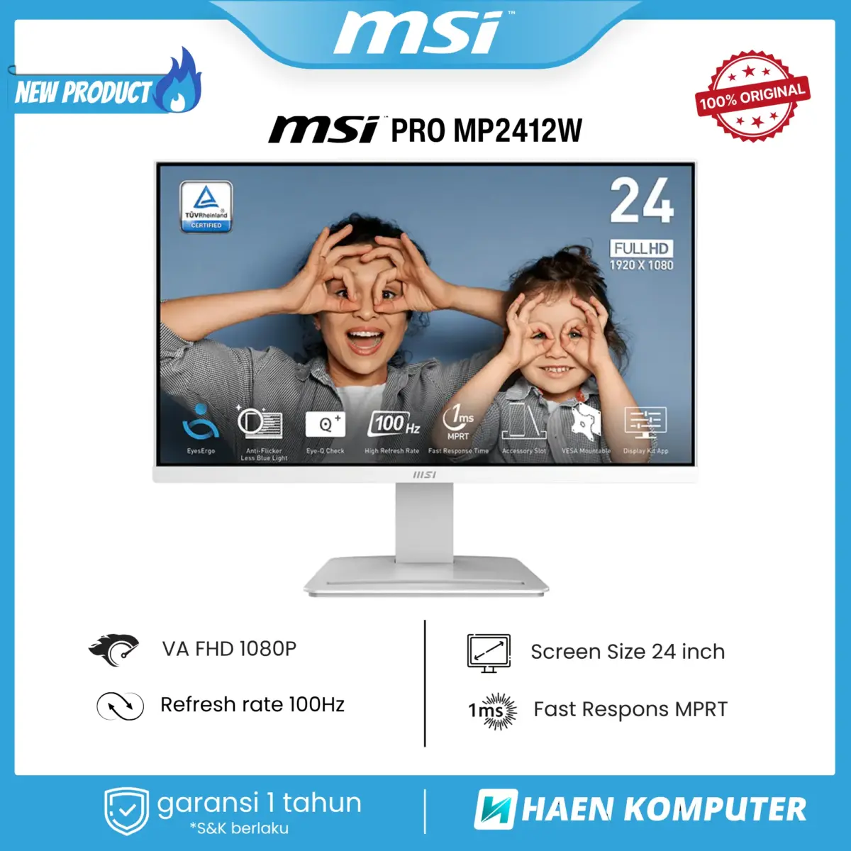Monitor MSI PRO MP2412W WHITE 24 Inch VA FHD 100Hz - Image 1