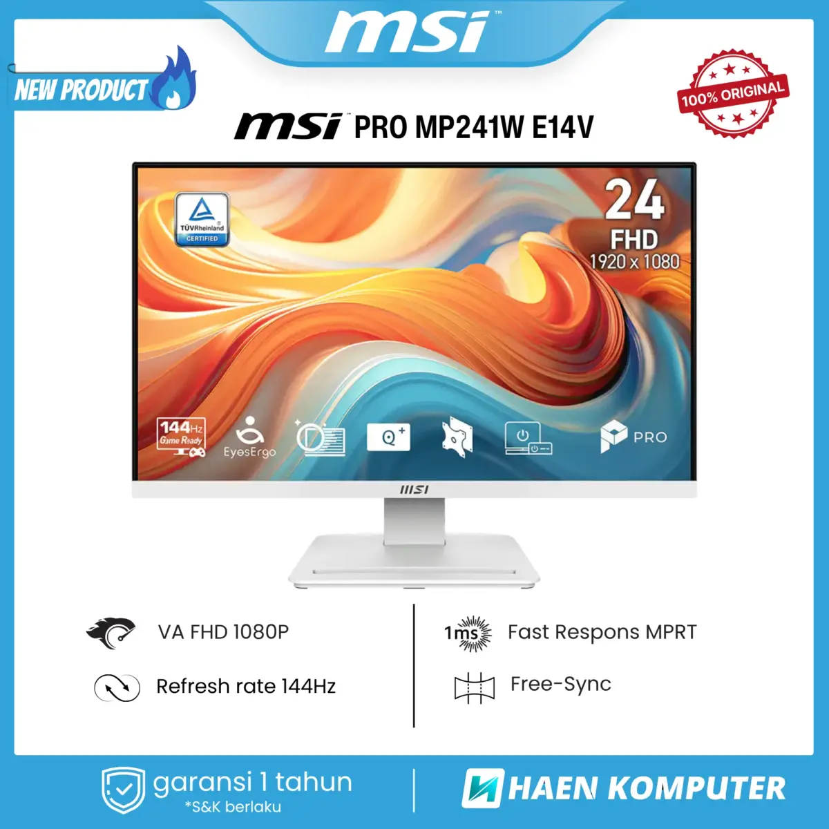 Monitor MSI PRO MP241W E14V WHITE 24 Inch VA FHD 144Hz - Image 1