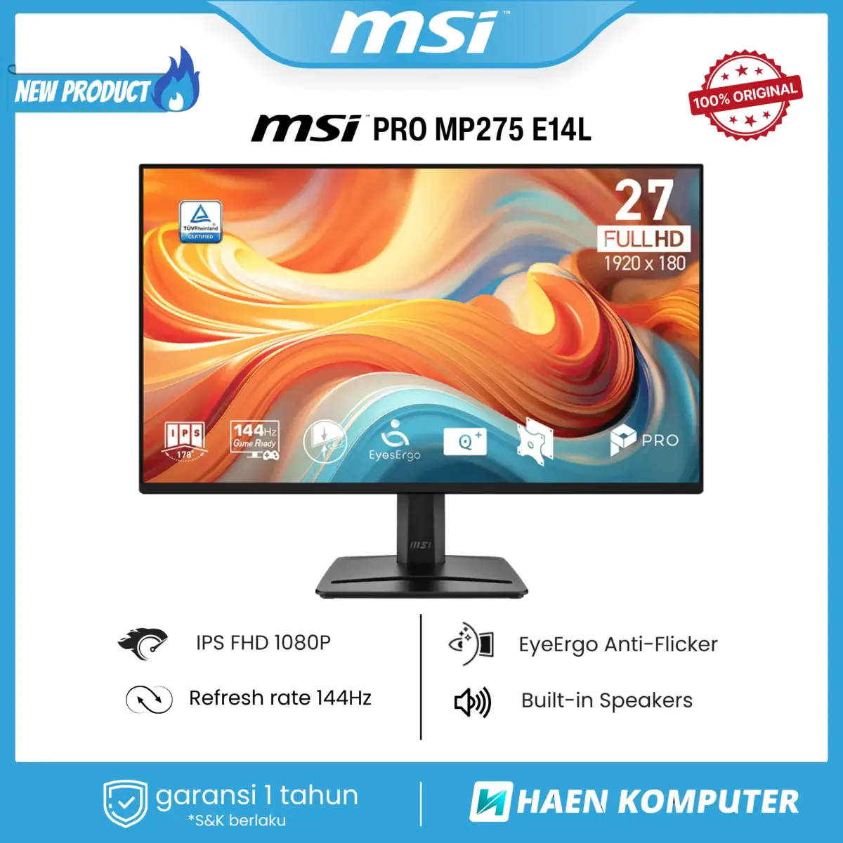 Monitor MSI PRO MP275 E14L 27 Inch IPS FHD 144Hz SPEAKER - Image 1