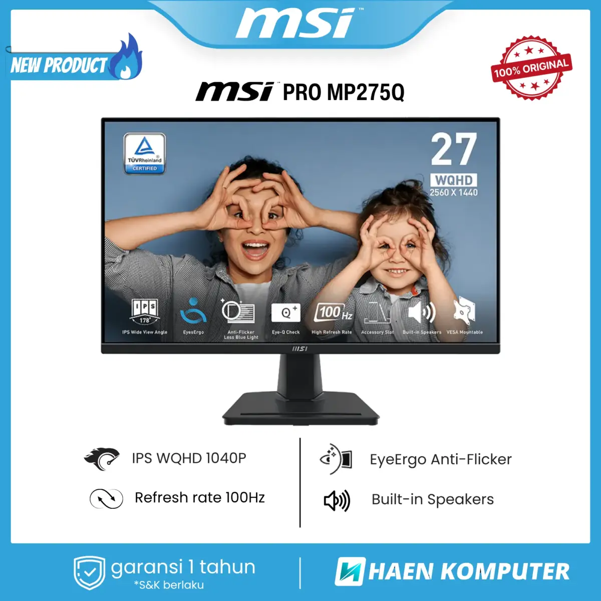 Monitor MSI PRO MP275Q 27 Inch IPS WQHD 100Hz SPEAKER - Image 1