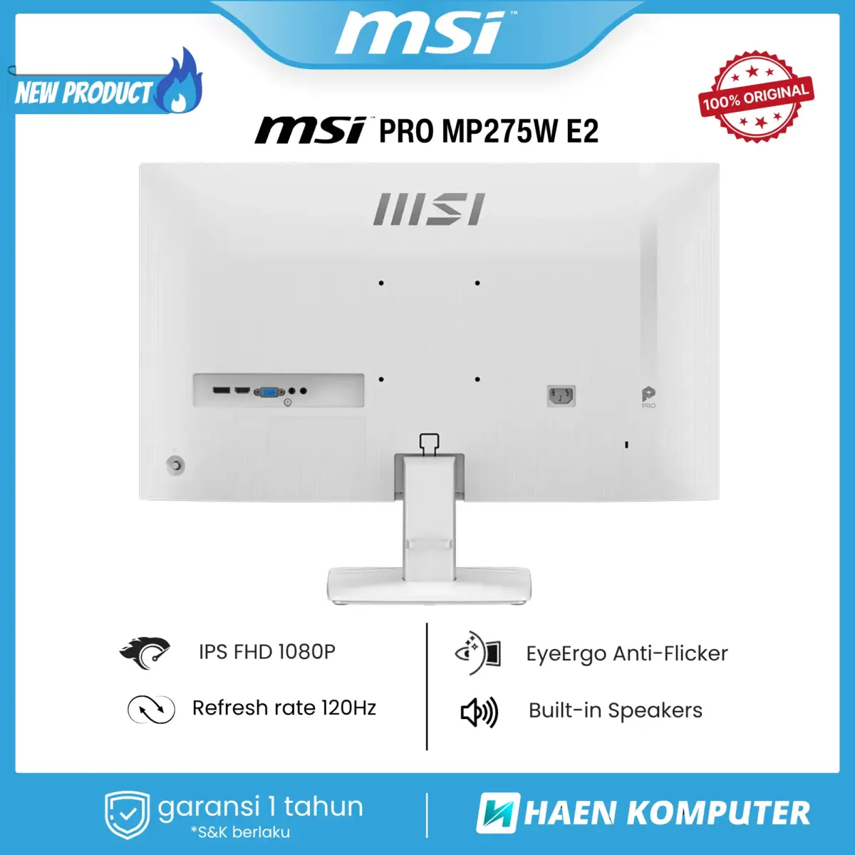 Monitor MSI PRO MP275W E2 27 Inch IPS FHD 120Hz SPEAKER WHITE - Image 3