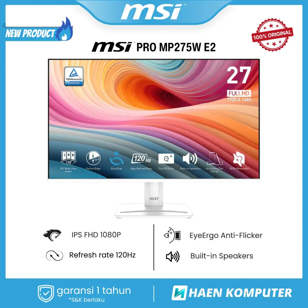 Monitor MSI PRO MP275W E2 27 Inch IPS FHD 120Hz SPEAKER WHITE - Image 1