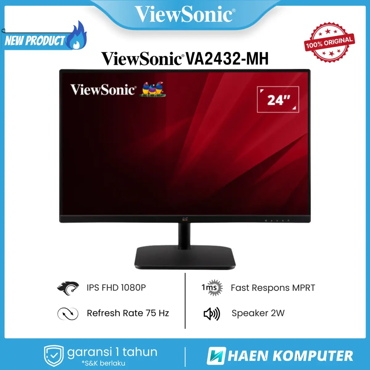 Monitor ViewSonic VA2432-MH 24 Inch IPS FHD 75Hz SPEAKER - Image 1