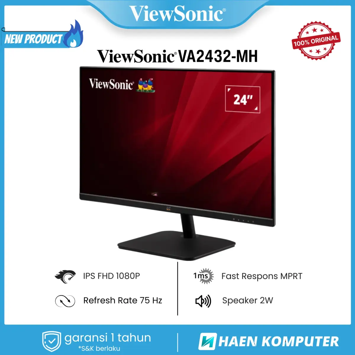 Monitor ViewSonic VA2432-MH 24 Inch IPS FHD 75Hz SPEAKER - Image 2