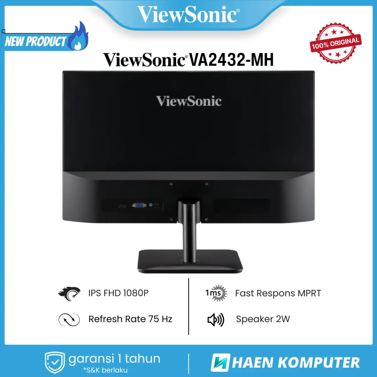 Monitor ViewSonic VA2432-MH 24 Inch IPS FHD 75Hz SPEAKER - Image 5