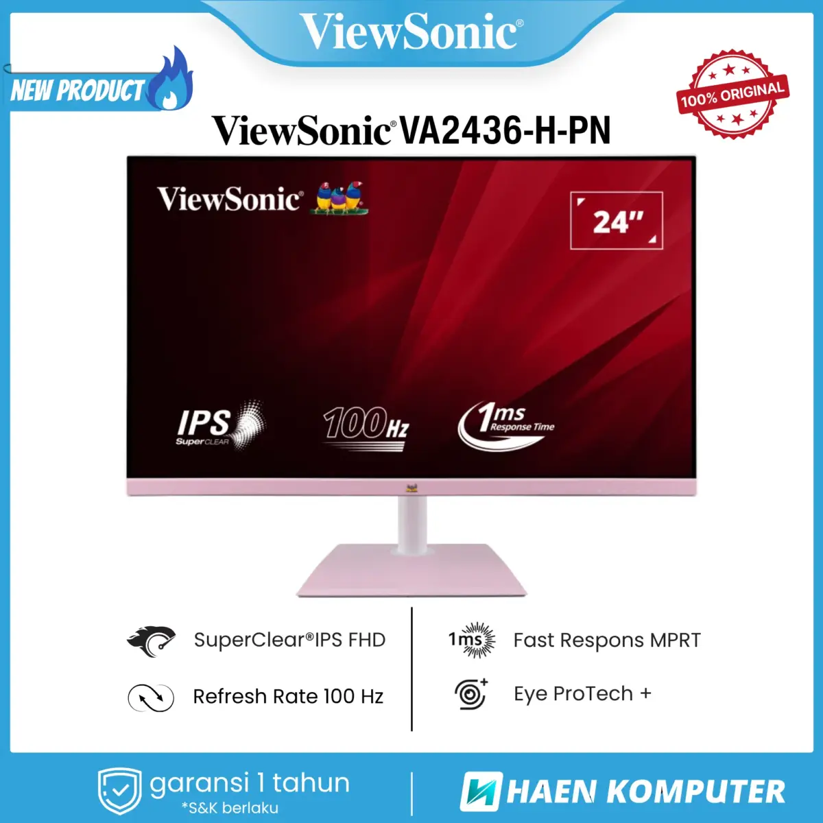 Monitor ViewSonic VA2436-H-PN PINK 24 Inch IPS FHD 100Hz - Image 2