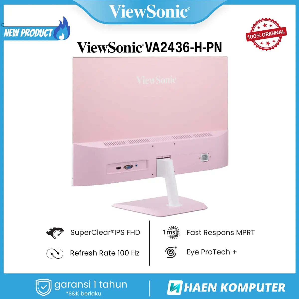 Monitor ViewSonic VA2436-H-PN PINK 24 Inch IPS FHD 100Hz - Image 4