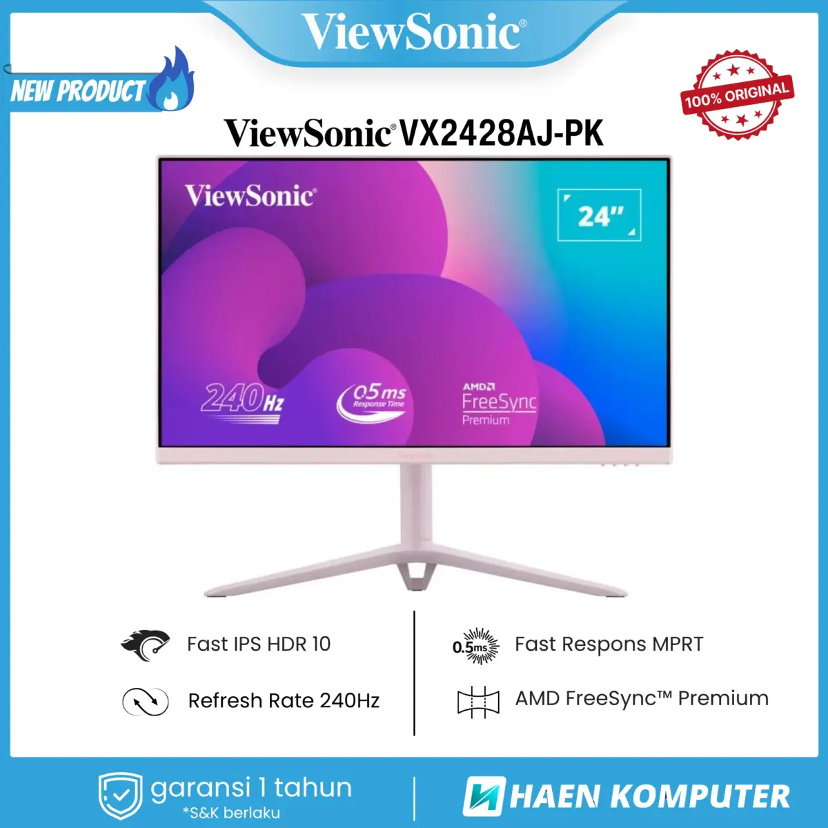 Monitor ViewSonic VX2428AJ-PK 24 Inch IPS FHD 240Hz SPEAKER PINK - Image 3