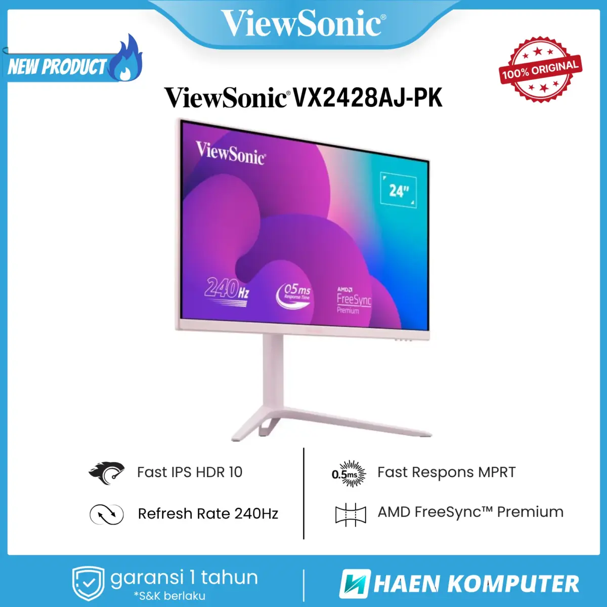 Monitor ViewSonic VX2428AJ-PK 24 Inch IPS FHD 240Hz SPEAKER PINK - Image 2
