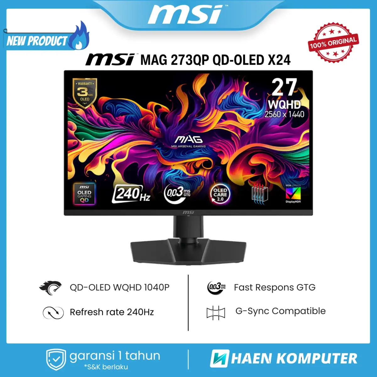 MONITOR MSI MAG 273QP QD-OLED X24 26.5 INCH OLED WQHD 240HZ - Image 2